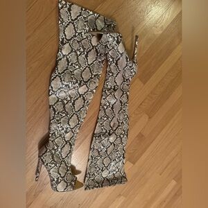 Faux snake skin peek toe high thigh heels